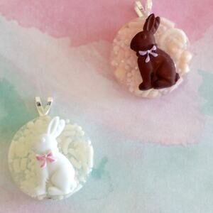 A SET OF 2 SPRING Easter Bunny PENDANT / Charms chocolate & Vanilla